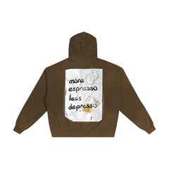 More Espresso Less Depresso Hand-Frayed Sunfade Zip Hoodie