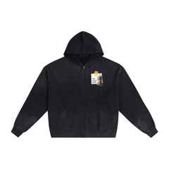 More Espresso Less Depresso Hand-Frayed Sunfade Zip Hoodie